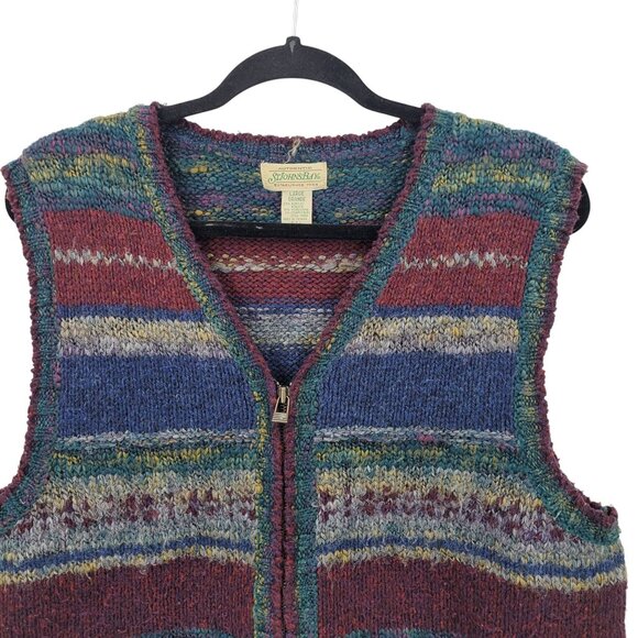 Vtg St Johns Bay Grandpa Sweater Vest Sz L Wool Multicolor Stripes Cabin Core - Picture 8 of 9